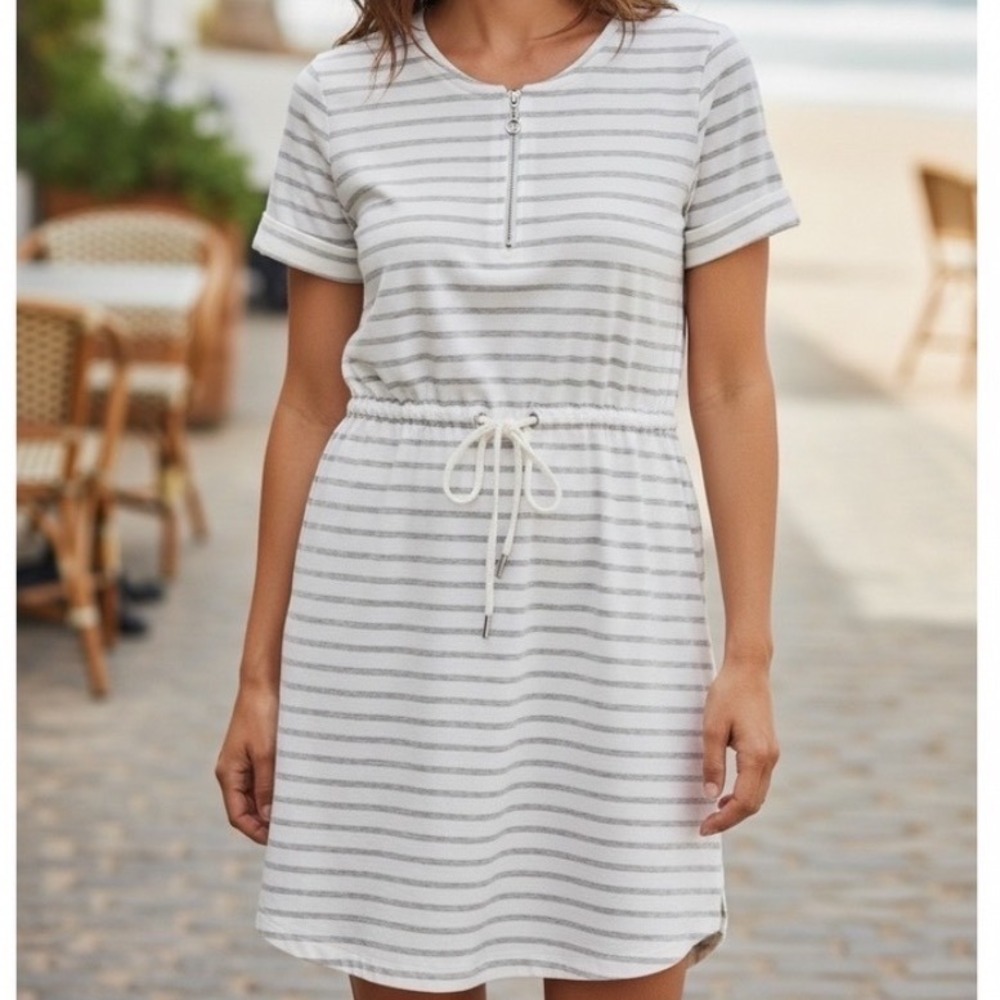 Tommy Bahama Amira Stripe Short Dress Heather Grey White XL SW620721 NWT